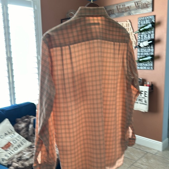 Ermenegildo Zegna Large Orange Windowpane Plaid Dress Shirt - Picture 16 of 16